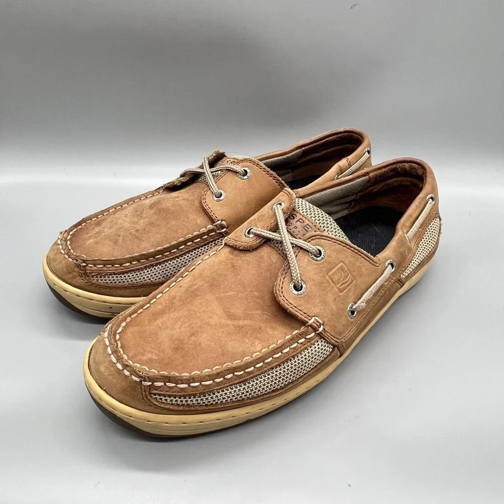 Sperry Shoes Mens 11 Brown Leather Mesh Top Sider Boat Moc Toe Casual Comfort